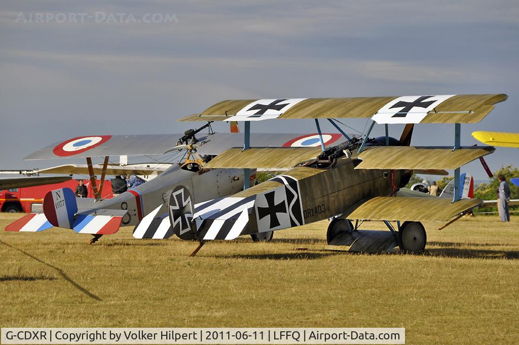 G-CDXR, 2006 Fokker Dr.1 Triplane Replica C/N PFA 238-14043, with Nieuport 17