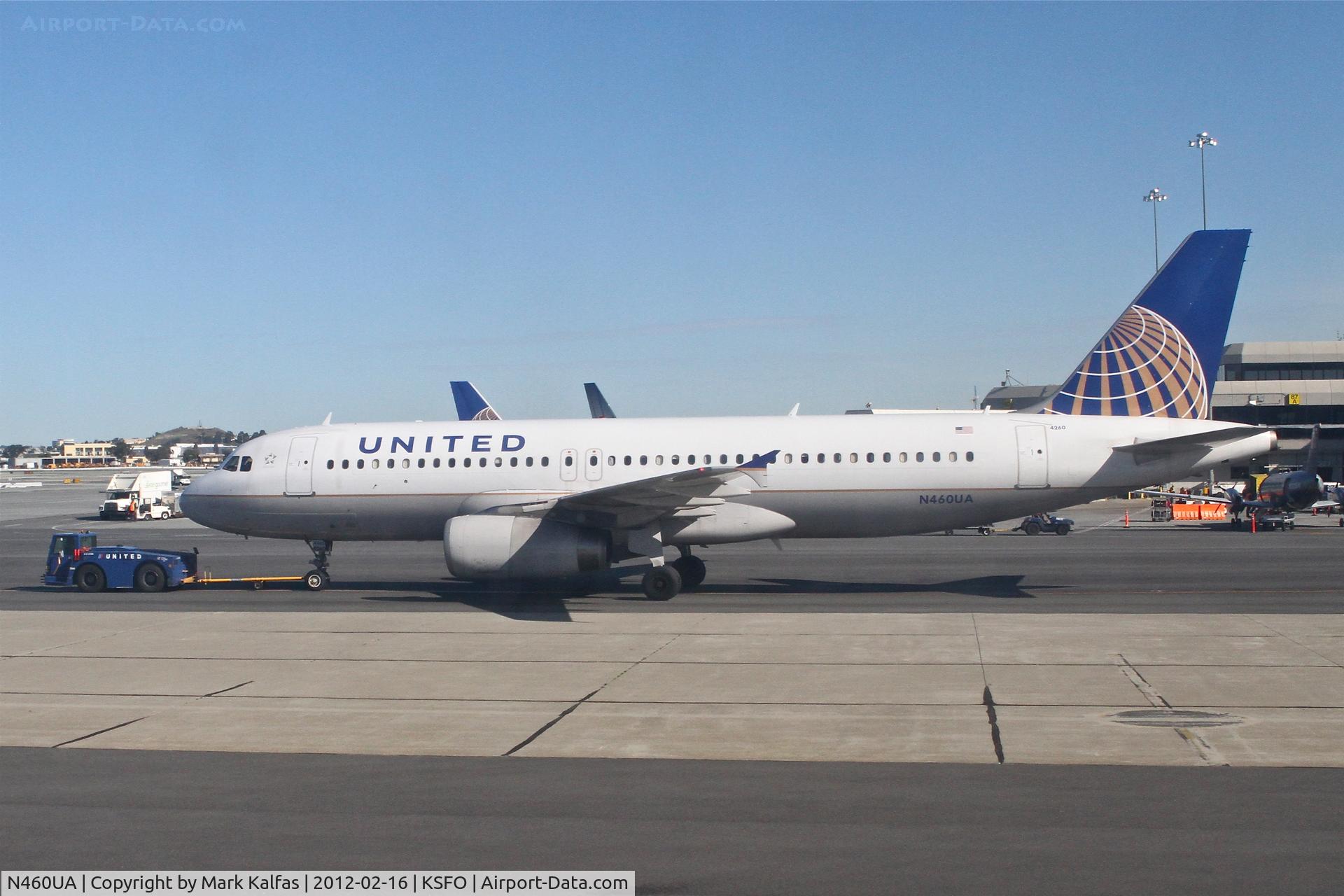 N460UA, 2000 Airbus A320-232 C/N 1248, United Airlines Airbus A320-232, N460UA getting a tow to the maintenance hanger at San Francisco International after arriving from Orlando.