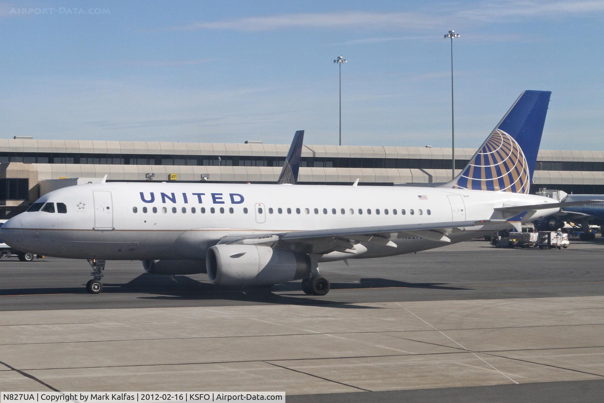 N827UA, 1999 Airbus A319-131 C/N 1022, United Airlines Airbus A319-131, UAL888 off of gate 74 KSFO for a trip down to KLAX.