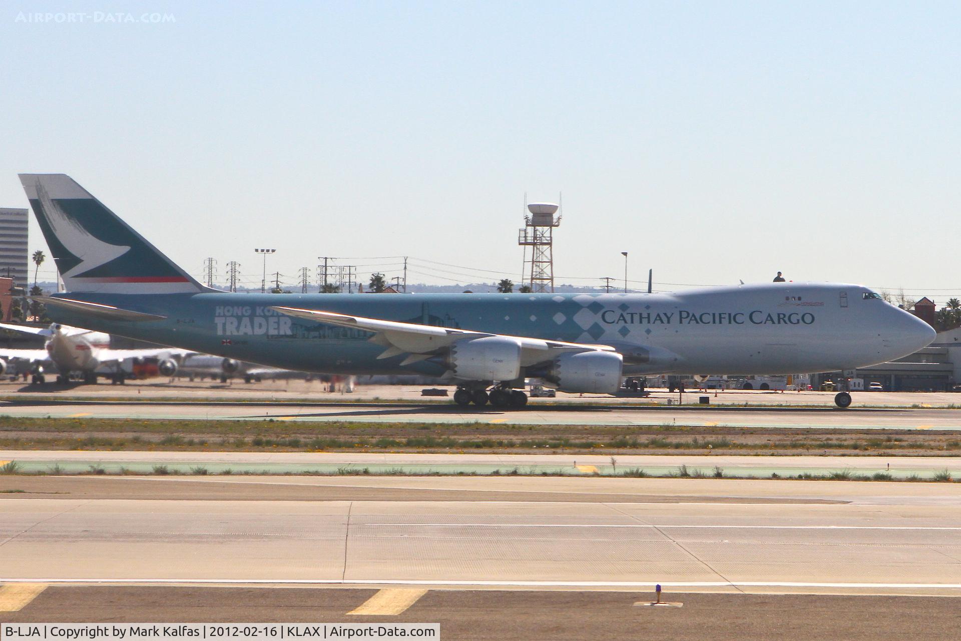 B-LJA, 2011 Boeing 747-867F/SCD C/N 39238, Cathay Pacific Boeing 747-867F, B-LJA departing RWY 25L KLAX.