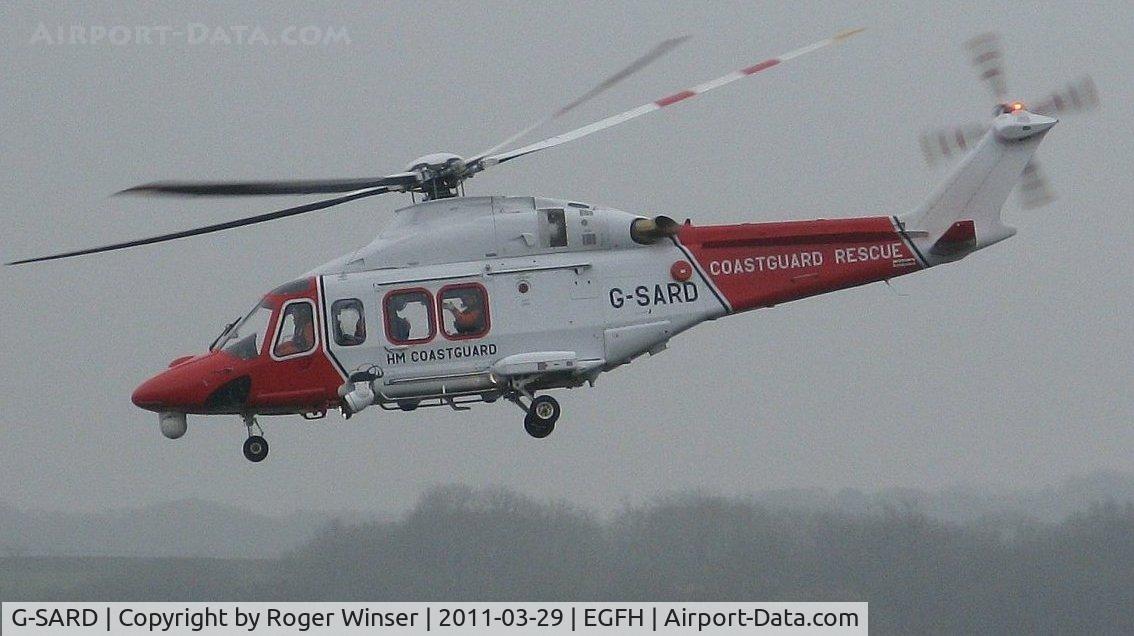 G-SARD, 2007 AgustaWestland AW-139 C/N 31208, HM Coastguard Rescue helicopter departing for Lee-on-Solent in poor flying conditions.