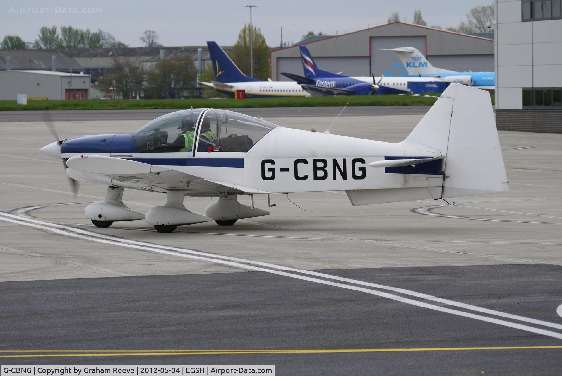 G-CBNG, 1980 Robin R-2112 Alpha Alpha C/N 180, About to depart.