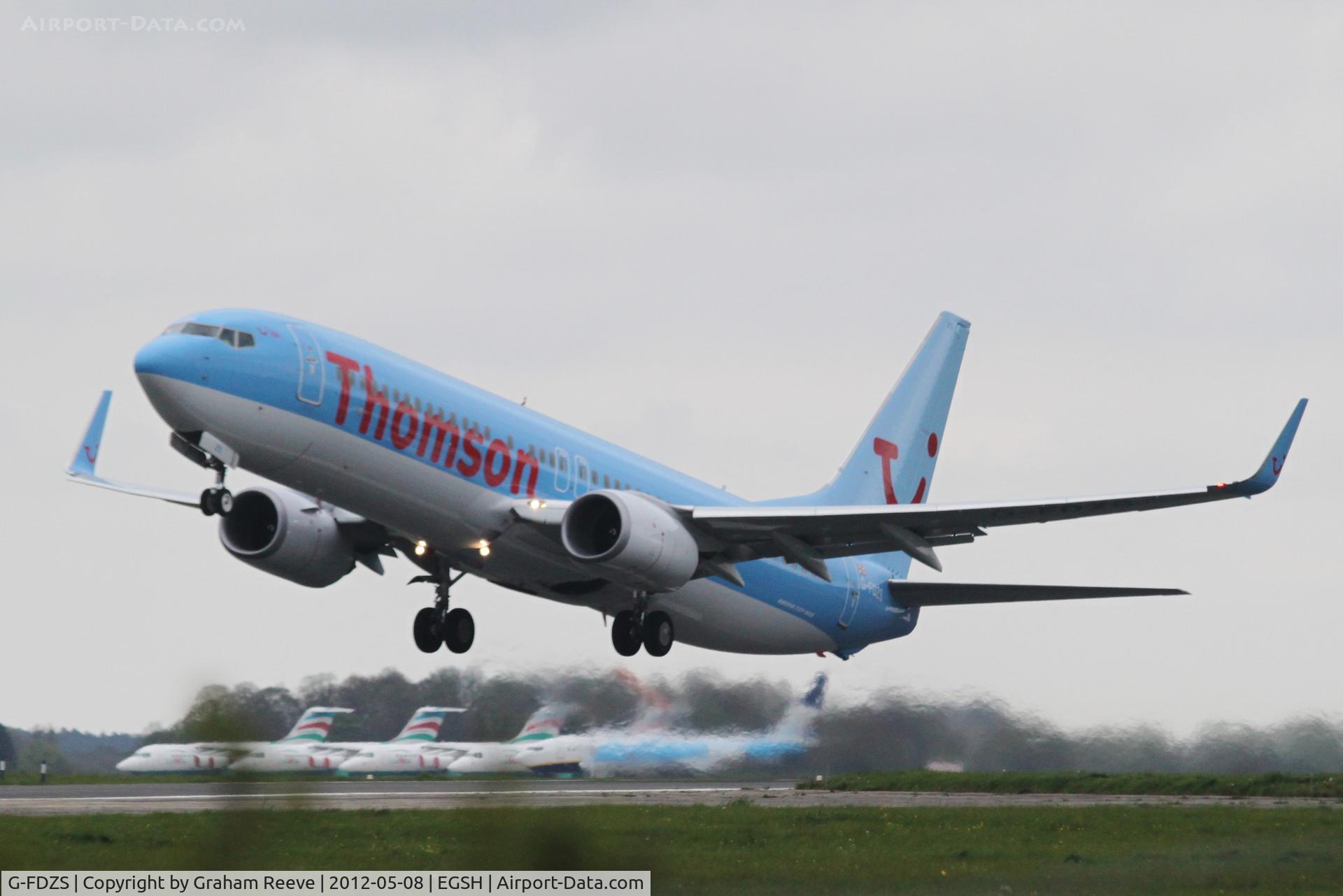 G-FDZS, 2009 Boeing 737-8K5 C/N 35147, Taking off from Norwich.