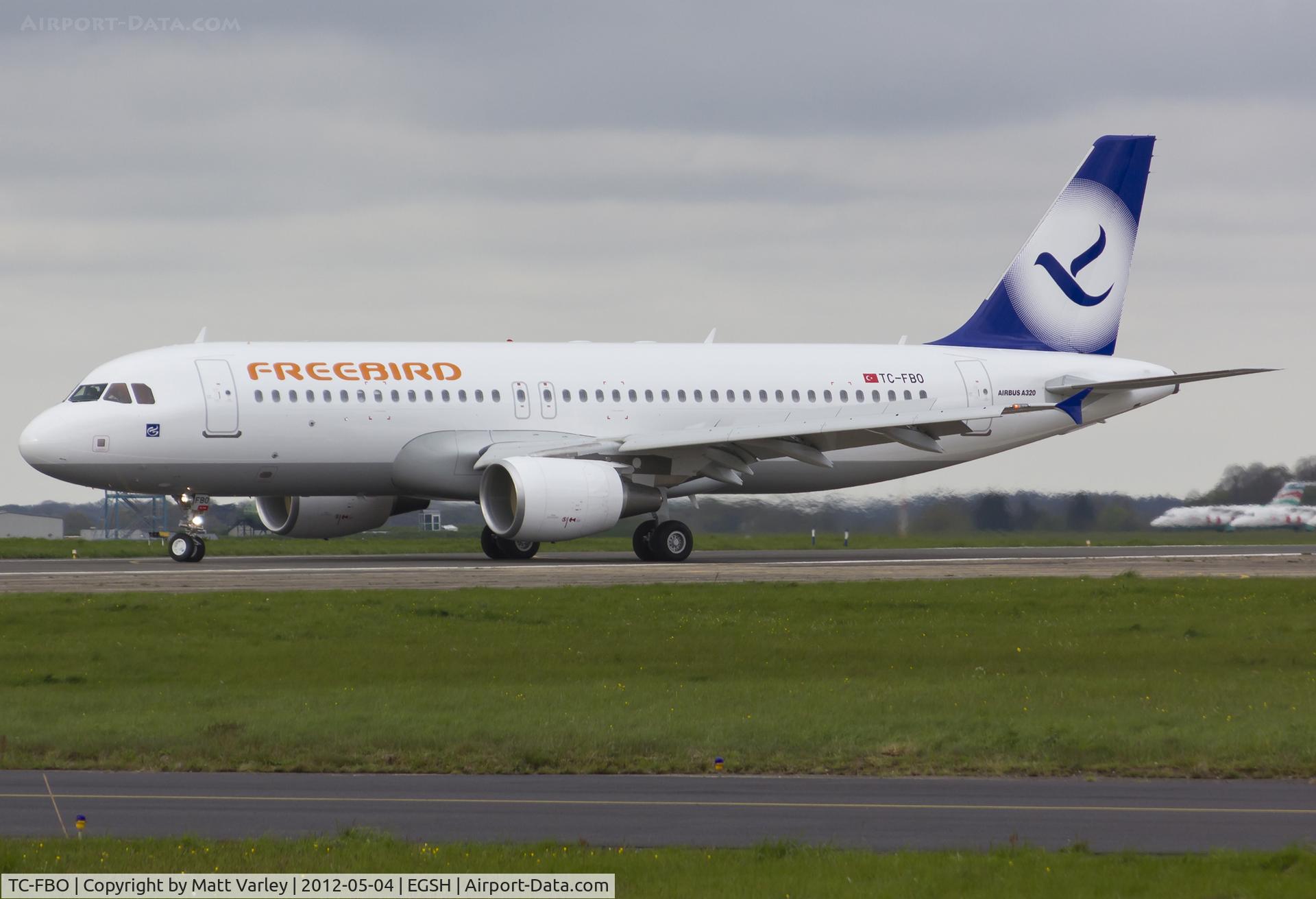TC-FBO, 2012 Airbus A320-214 C/N 5096, Brand new Freebird A320 arriving at EGSH for the first time.