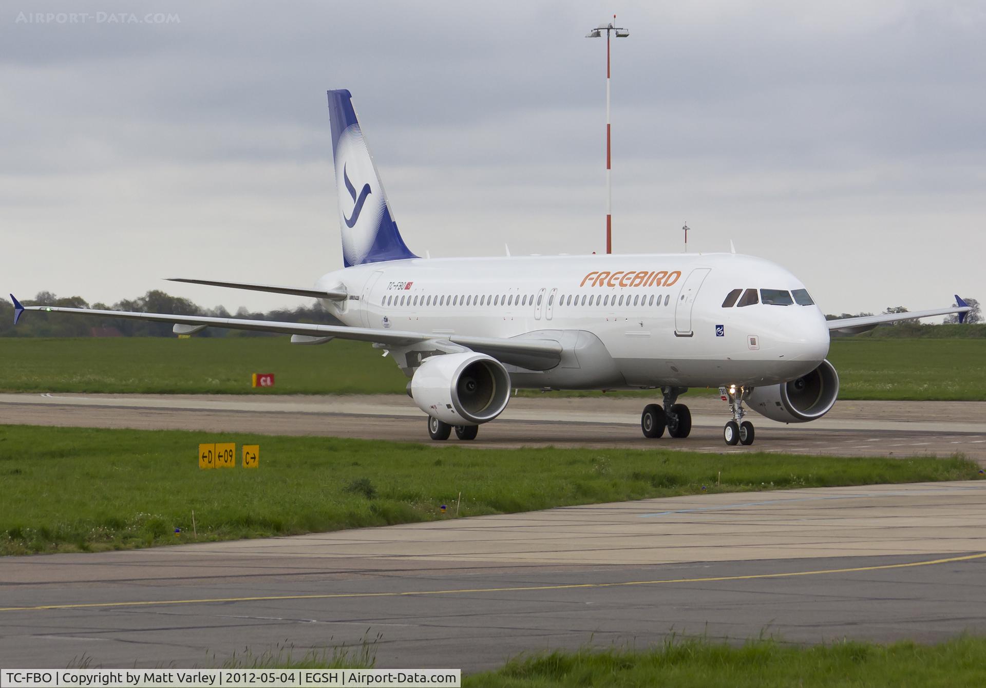TC-FBO, 2012 Airbus A320-214 C/N 5096, Brand new Freebird A320 arriving at EGSH for the first time.