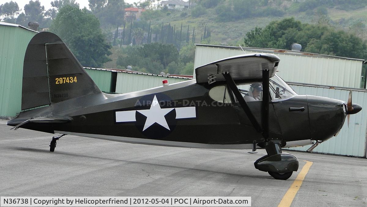 N36738, 1941 Stinson 10A C/N 8138, Having just been shut down, securing switches and equipment, prior to pushing her back into the hanger