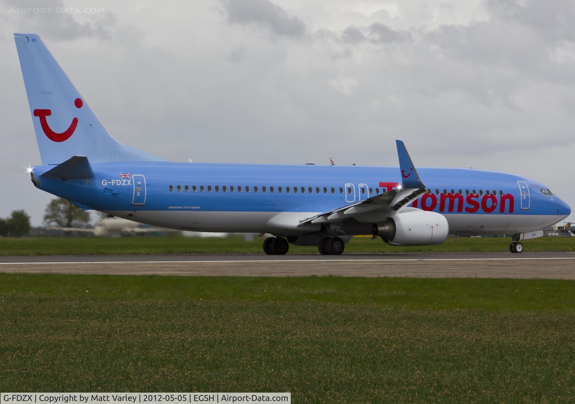 G-FDZX, 2011 Boeing 737-8K5 C/N 37258, Departing a dull EGSH.