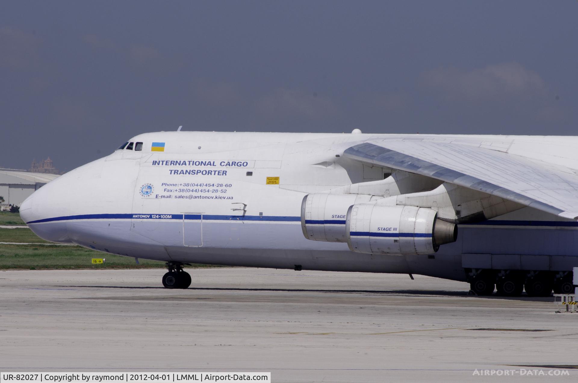 UR-82027, 1990 Antonov An-124-100 Ruslan C/N 19530502288, Antonov124 UR-82027 parked for an overnight stop in Malta on 1st April 2012.