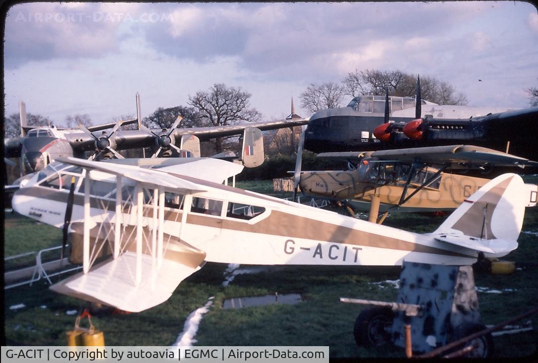G-ACIT, 1933 De Havilland DH-84 Dragon 1 C/N 6039, A rare trip outside at the Historic Aircraft Museum, Southend,for the Dragon when the hangar was cleared for an exhibition in 1982
