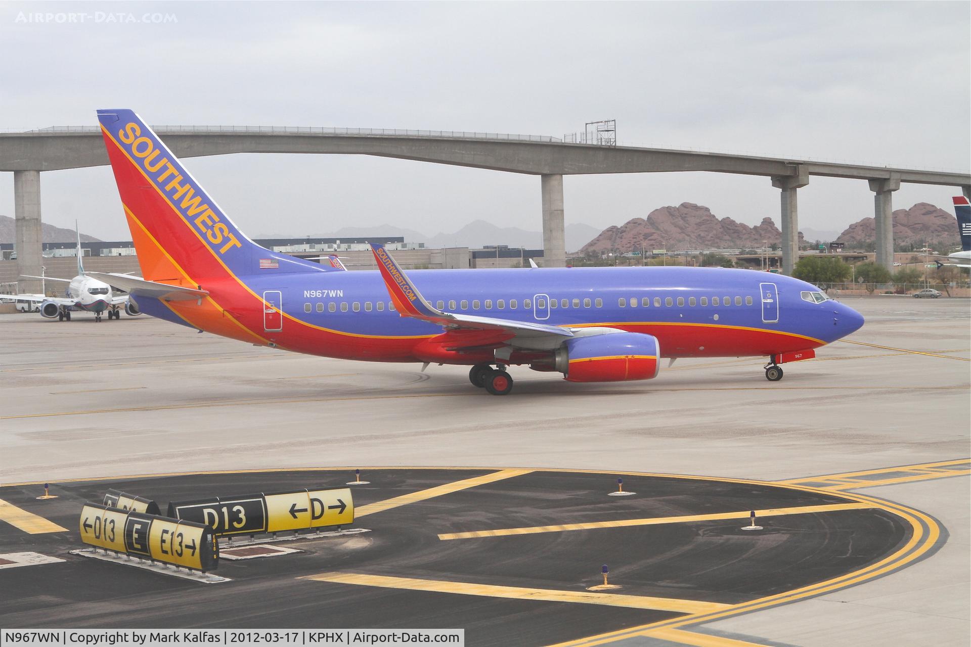 N967WN, 2011 Boeing 737-7H4 C/N 36967, Southwest Airlines Boeing 737-7H4, N967WN at TWY D - D13,  taxiing to RWY 25R Phoenix Sky Harbor.