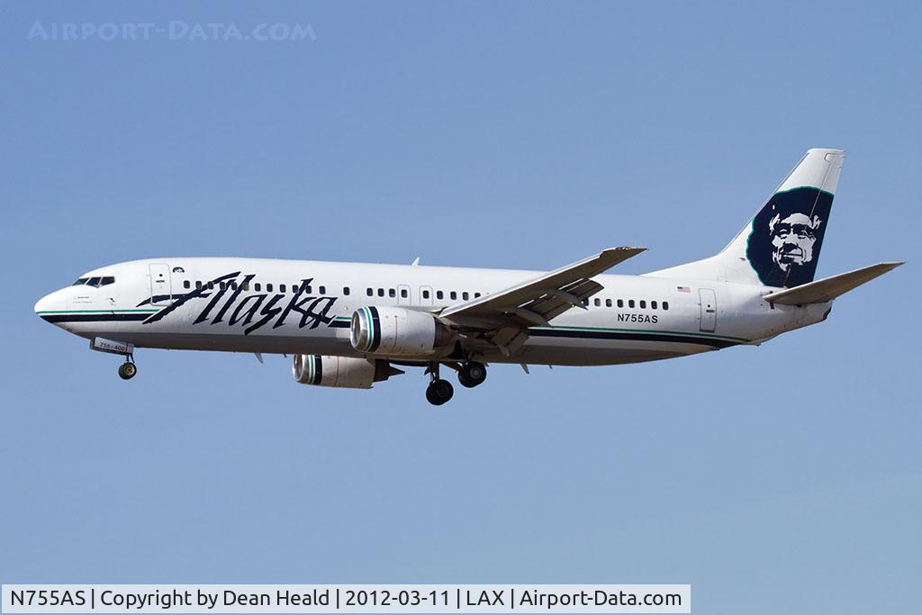 N755AS, 1992 Boeing 737-4Q8 C/N 25096, Alaska Airlines N755AS (FLT ASA251) from Los Cabos Int'l (MMSD/SJD) on short final to RWY 25L.