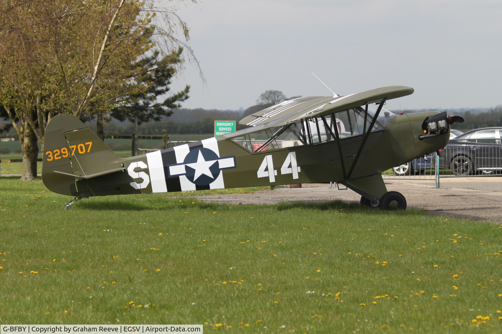 G-BFBY, 1944 Piper L-4H Grasshopper (J3C-65D) C/N 10998, Parked at Old Buckenham.