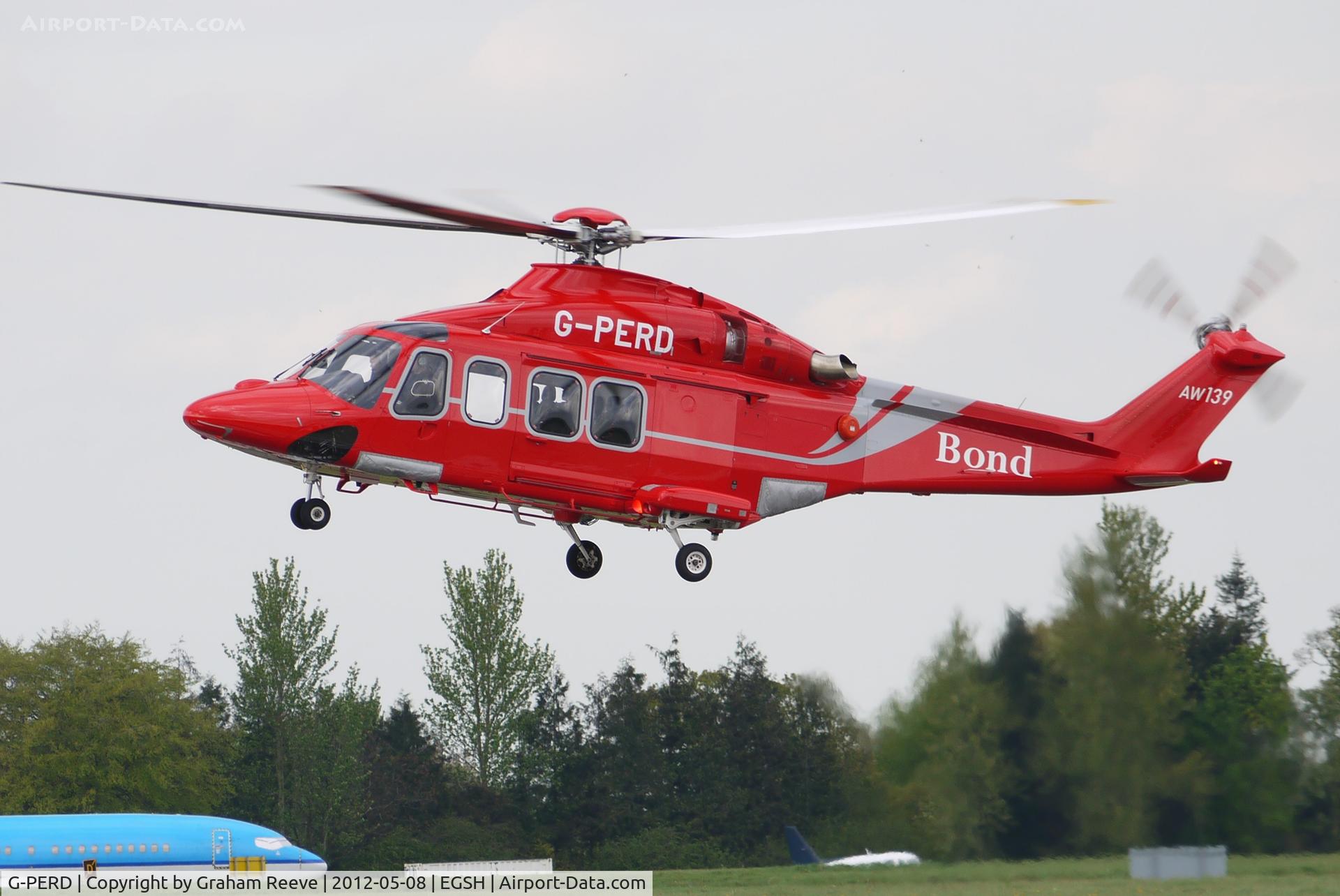 G-PERD, 2012 AgustaWestland AW-139 C/N 41270, Departing from Norwich.