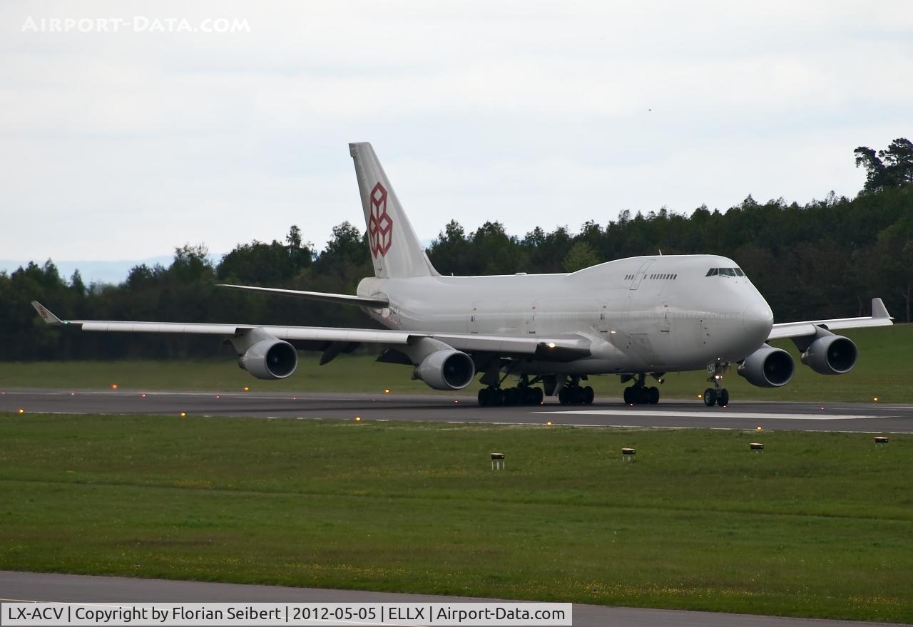 LX-ACV, 1989 Boeing 747-4B5/BCF C/N 24200, taking off rwy 24