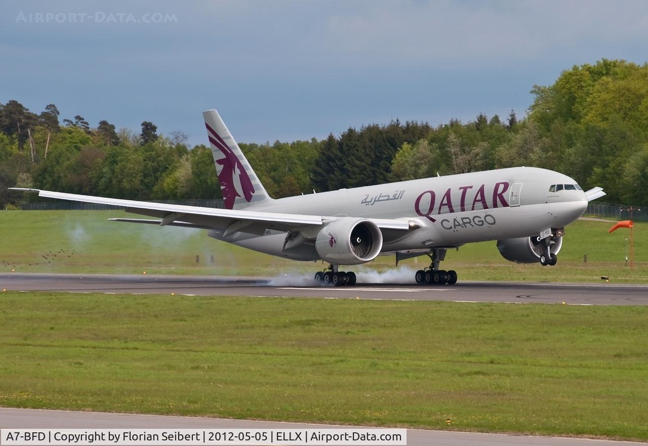 A7-BFD, 2012 Boeing 777-FDZ C/N 41427, touching down rwy 24