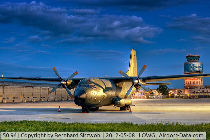 50 94, Transall C-160D C/N D131, Before the Transall C 160 from german airforce is towed to its final destination in the austrian museum of flight it rests one night at the apron of Graz Thalerhof.