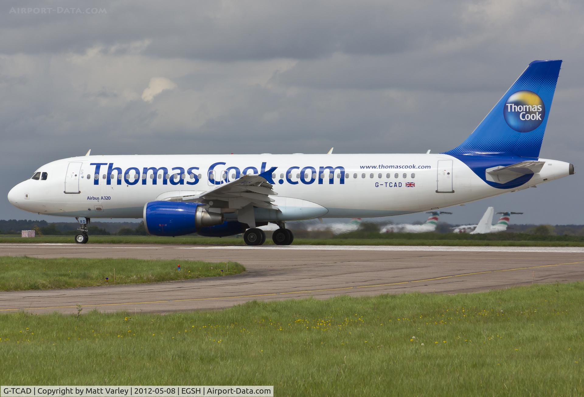 G-TCAD, 2003 Airbus A320-214 C/N 2114, About to depart EGSH.