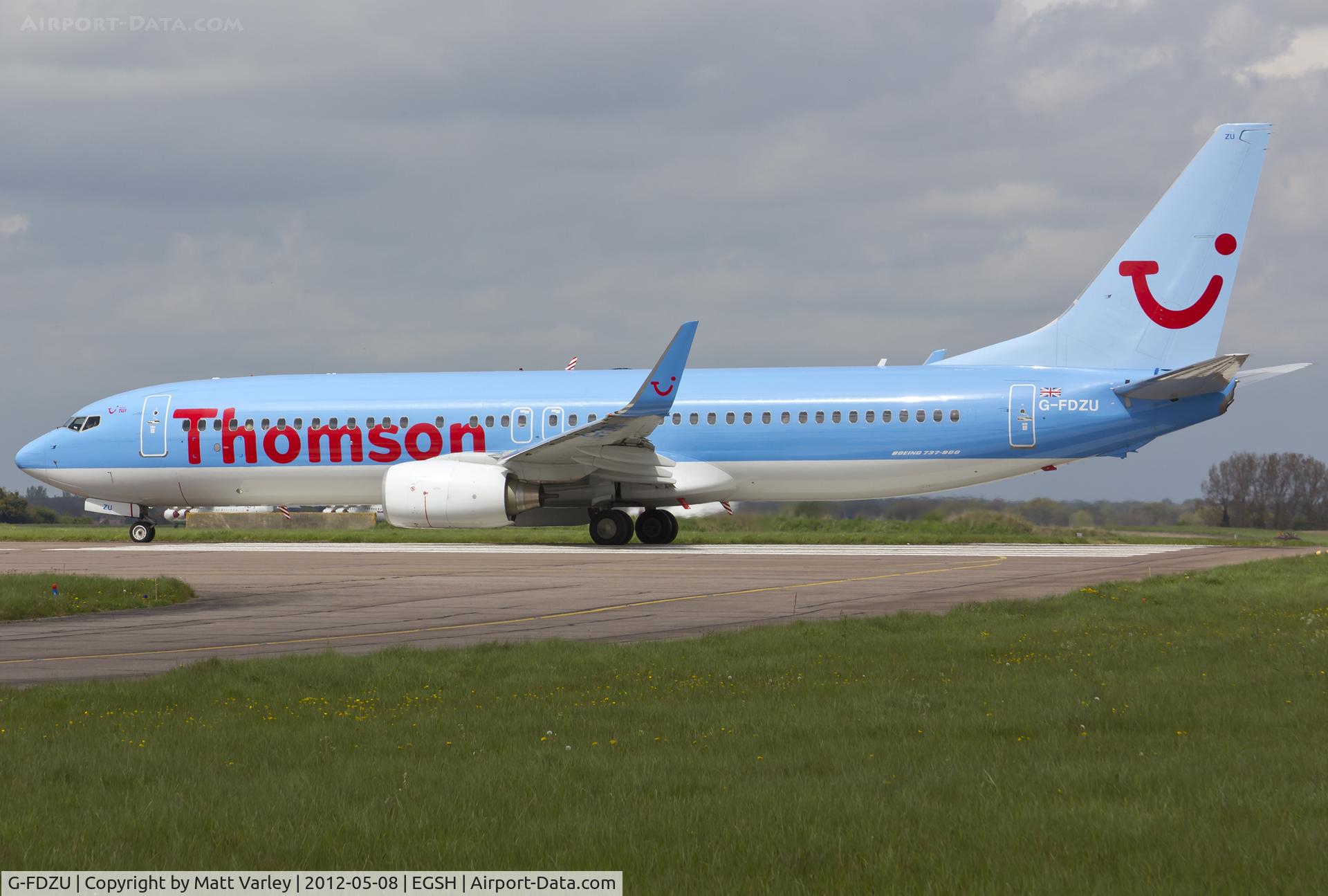 G-FDZU, 2011 Boeing 737-8K5 C/N 37253, About to depart EGSH.