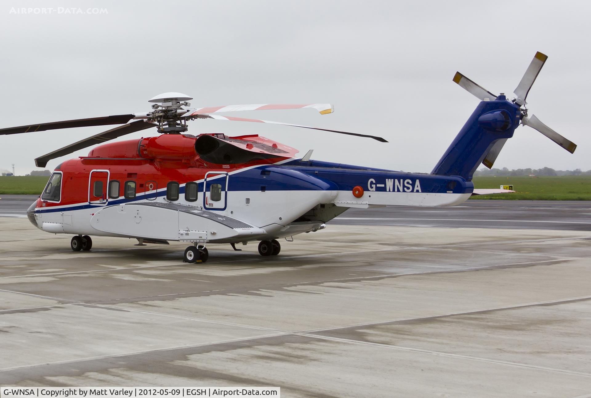 G-WNSA, 2011 Sikorsky S-92A C/N 920152, Sat on stand at SaxonAir awaiting fuel, on route to Aberdeen.