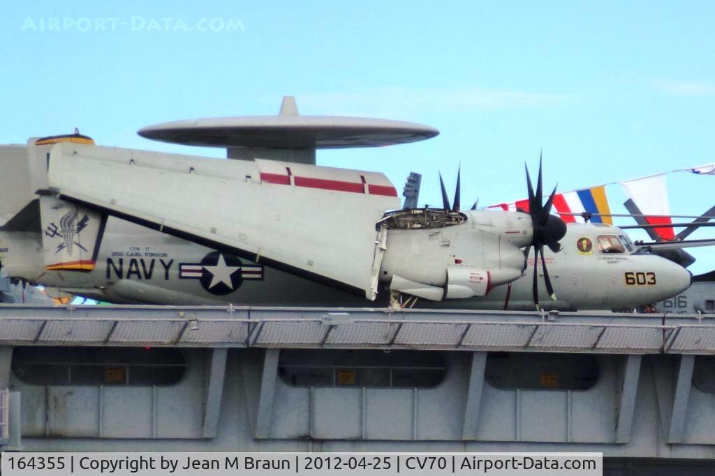 164355, Grumman E-2C Hawkeye Group 2 C/N A148, AA 603 of CVW 17 / VAW-125 Tiger tails. Airplane with folded wings on deck of USS Carl Vinson (CVN-70).