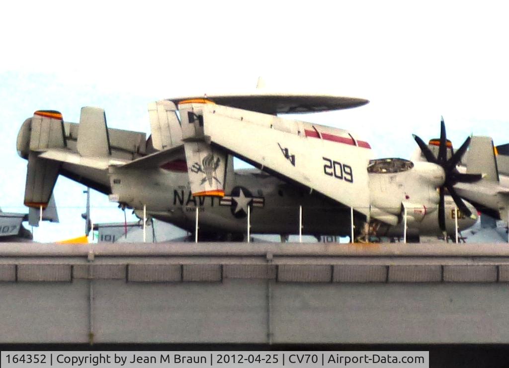 164352, Grumman E-2C Hawkeye Group 2 C/N A145, AA 602 of CVW 17 / VAW-125 Tiger Tails. Airplane with folded wings on deck USS Carl Vinson (CVN-70)