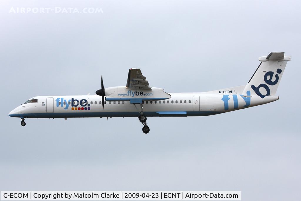 G-ECOM, 2008 De Havilland Canada DHC-8-402Q Dash 8 C/N 4233, De Havilland Canada DHC-8-402Q Dash 8, Newcastle Airport, April 2009.