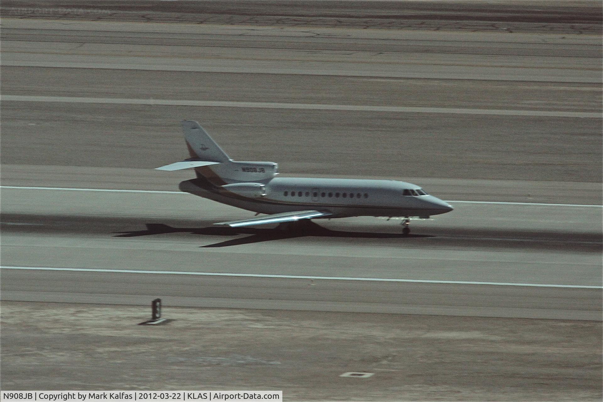N908JB, 1992 Dassault Falcon 900 C/N 112, Jimmy Buffett/STRANGE BIRD INC. MYSTERE FALCON 900 departing RWY 19R KLAS, en route to Palm Beach International/KPBI.