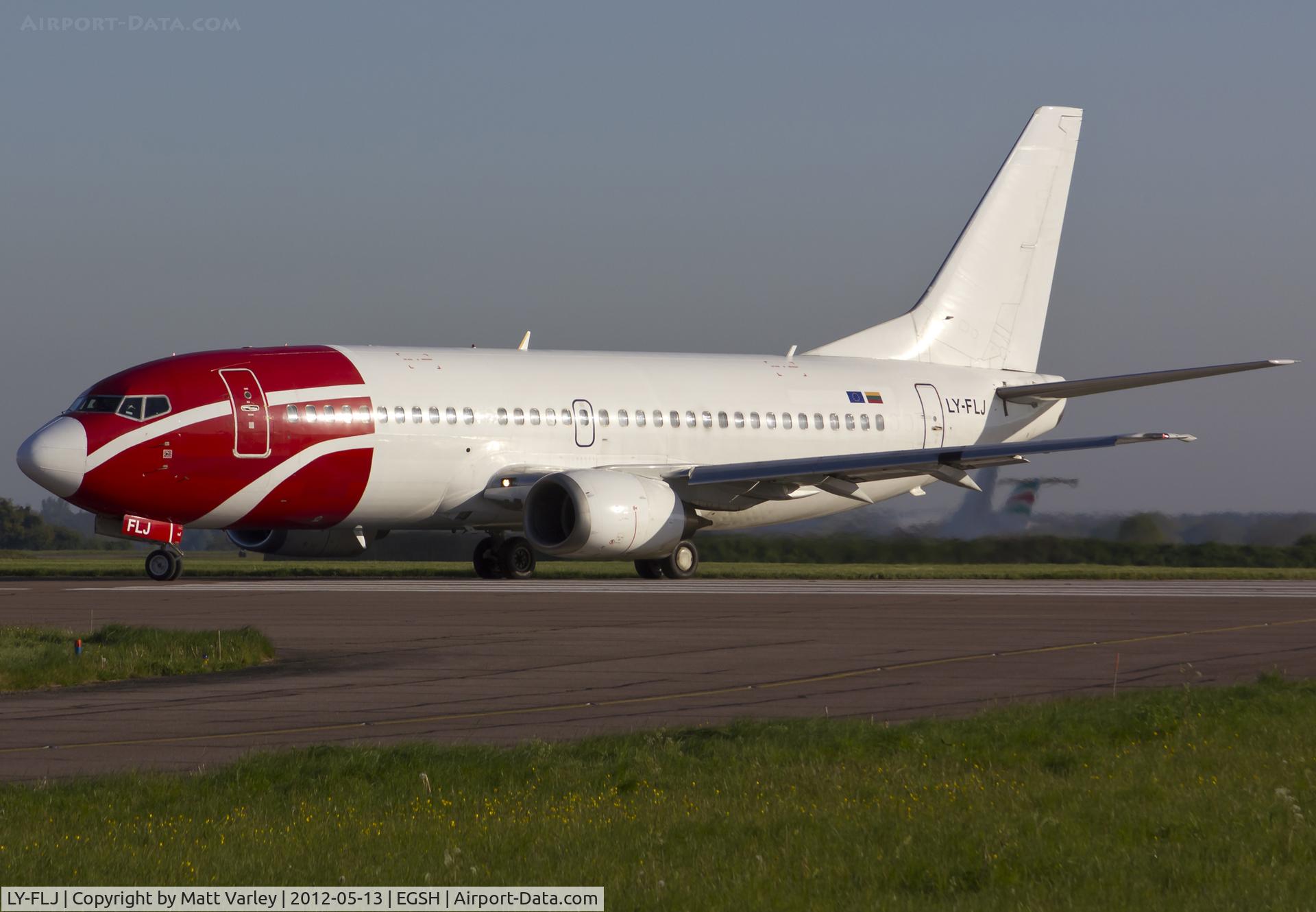 LY-FLJ, 1989 Boeing 737-3K2 C/N 24327, About to depart EGSH in the low early morning sun.