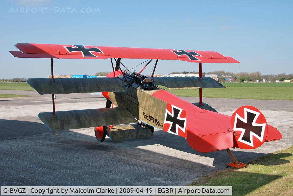 G-BVGZ, 1994 Fokker Dr.1 Triplane Replica C/N PFA 238-12654, Fokker DR1 Triplane Replica, Breighton Airfield, April 2009.