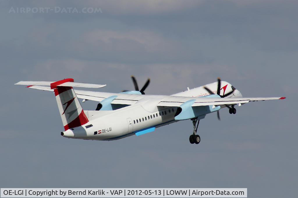 OE-LGI, 2004 De Havilland Canada DHC-8-402Q Dash 8 C/N 4100, Climbing out of Rwy 34