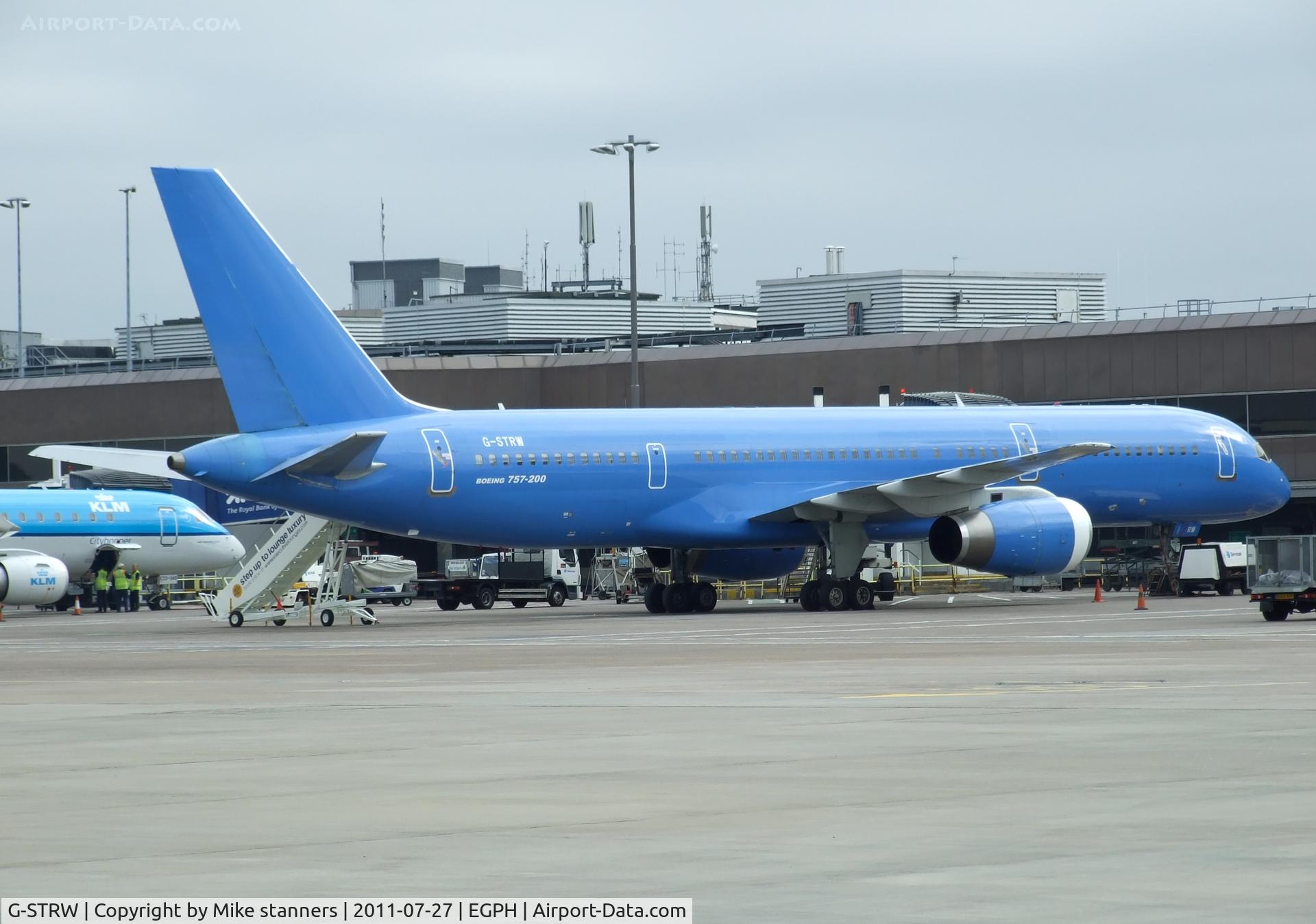 G-STRW, 1990 Boeing 757-28A C/N 24543, Astraeus's all blue B757-200 On the ramp,operated during the summer on Thomson flights,awaits it's next passenger load