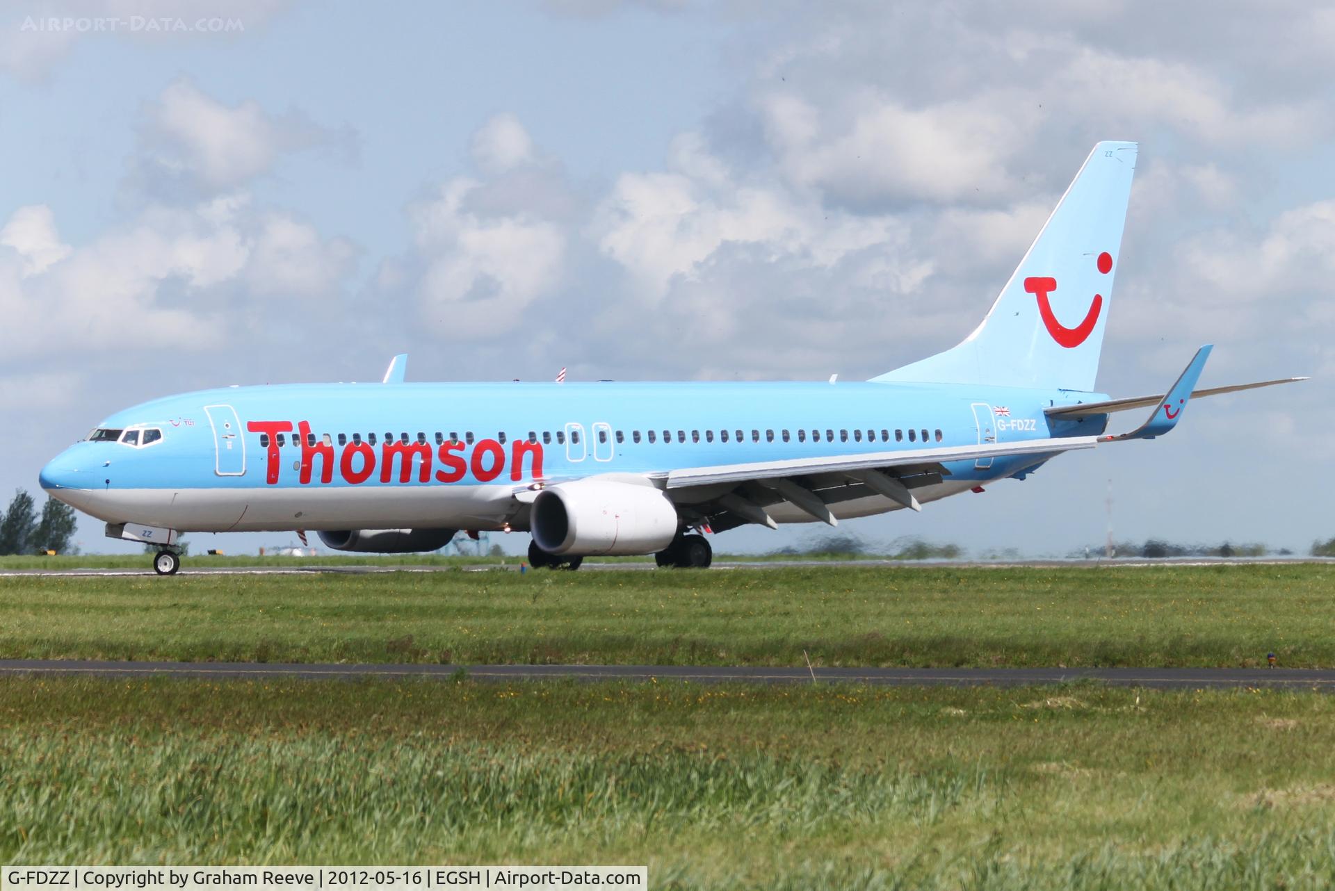 G-FDZZ, 2011 Boeing 737-8K5 C/N 37262, Just landed.