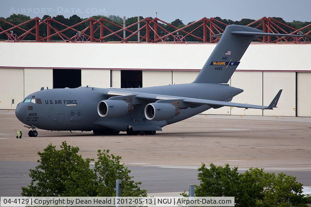 04-4129, 2004 Boeing C-17A Globemaster III C/N P-129, USAF C-17A Globemaster III 04-4129 of the 305th AMW / 514th AMW based at McGuire AFB (Joint Base McGuire-Dix-Lakehurst), NJ. Seen here parked on the ramp at Naval Station Norfolk.
