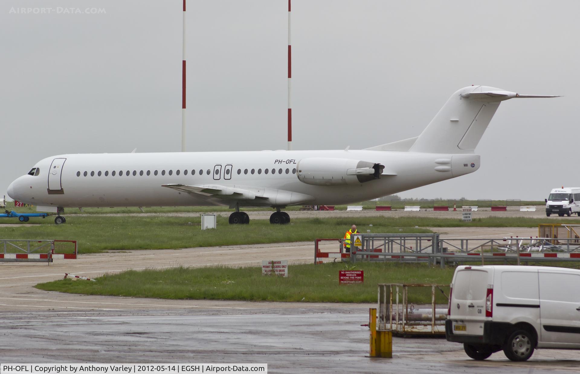 PH-OFL, 1993 Fokker 100 (F-28-0100) C/N 11444, Fresh out of spray in an all white C/S.