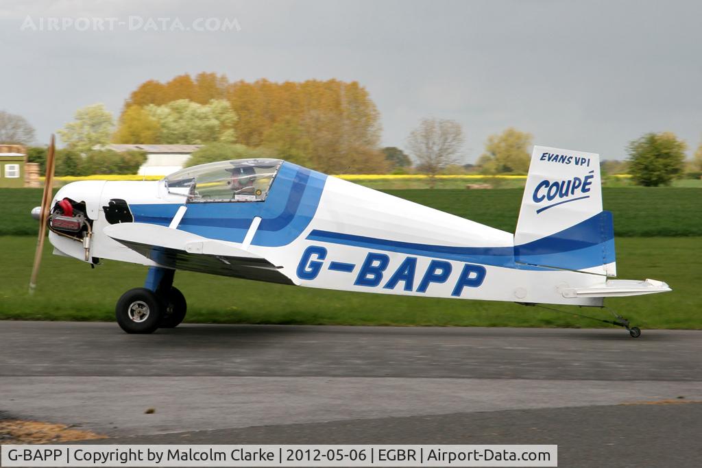 G-BAPP, 1974 Evans VP-1 Coupe C/N PFA 1580, Evans VP-1 Coupe at Breighton Airfield's 2012 May-hem Fly-In.