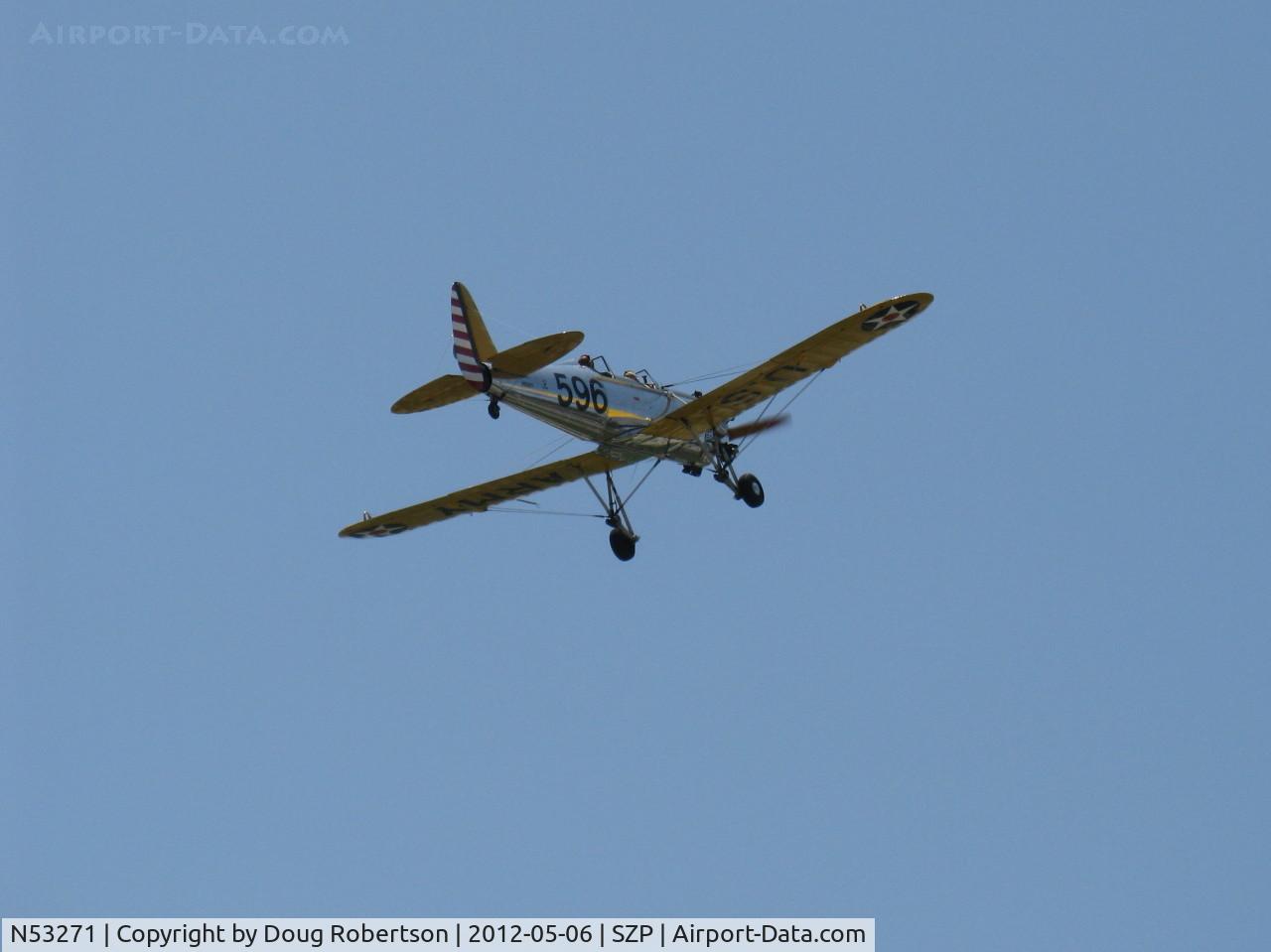 N53271, 1941 Ryan Aeronautical ST3KR C/N 1625, Ryan Aeronautical ST-3KR as PT-22, Kinner R5-540-1 160 Hp radial, takeoff Climb Rwy 22