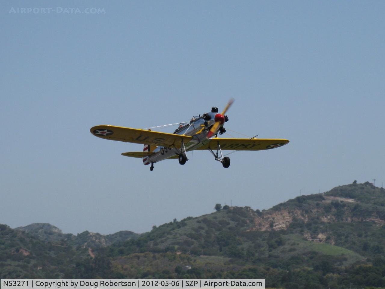 N53271, 1941 Ryan Aeronautical ST3KR C/N 1625, Ryan Aeronautical ST-3KR as PT-22, Kinner R5-540-1 160 Hp radial, takeoff climb Rwy 22