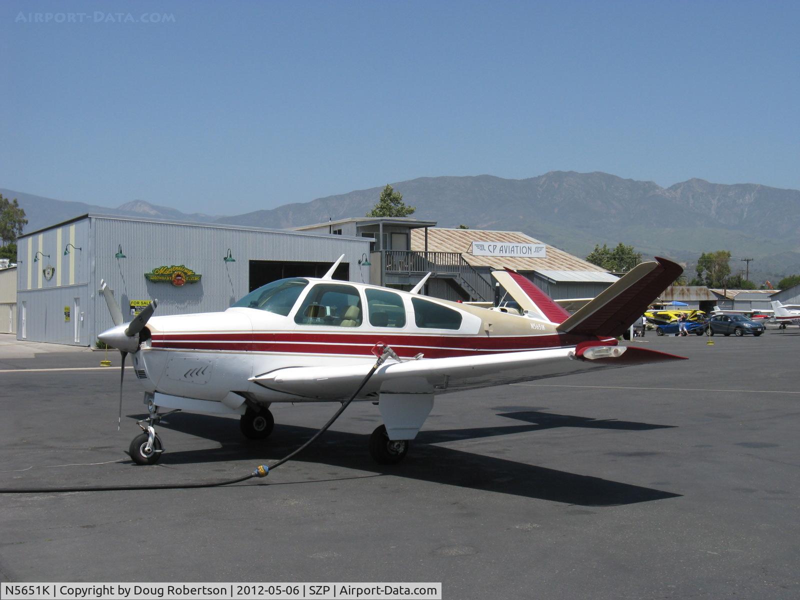 N5651K, 1964 Beech S35 Bonanza C/N D-7402, 1964 Beech S35 BONANZA, Continental IO-520-B 295 Hp, ruddervators cuff mod installed, refueling by SZP's new ghost service