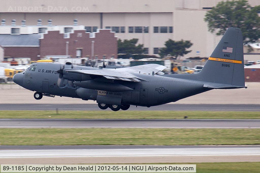 89-1185, Lockheed EC-130H Hercules C/N 382-5194, USAF Lockheed EC-130H Compass Call 89-1185 with the Alaska Air Guard departing RWY 28.