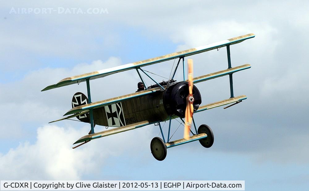 G-CDXR, 2006 Fokker Dr.1 Triplane Replica C/N PFA 238-14043, In the colours of the, German Army Air Service, since April 2006.