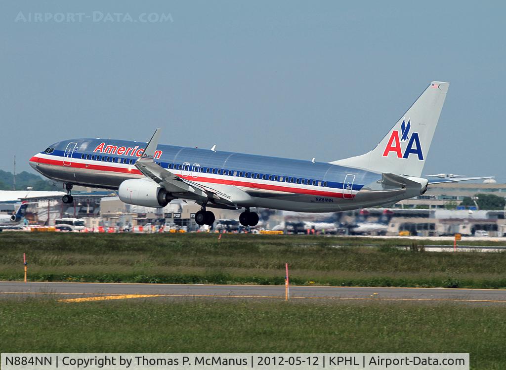 N884NN, 2012 Boeing 737-823 C/N 33222, Newly minted B737-823 displaying American Airlines livery is shown touching down on 27R at KPHL.