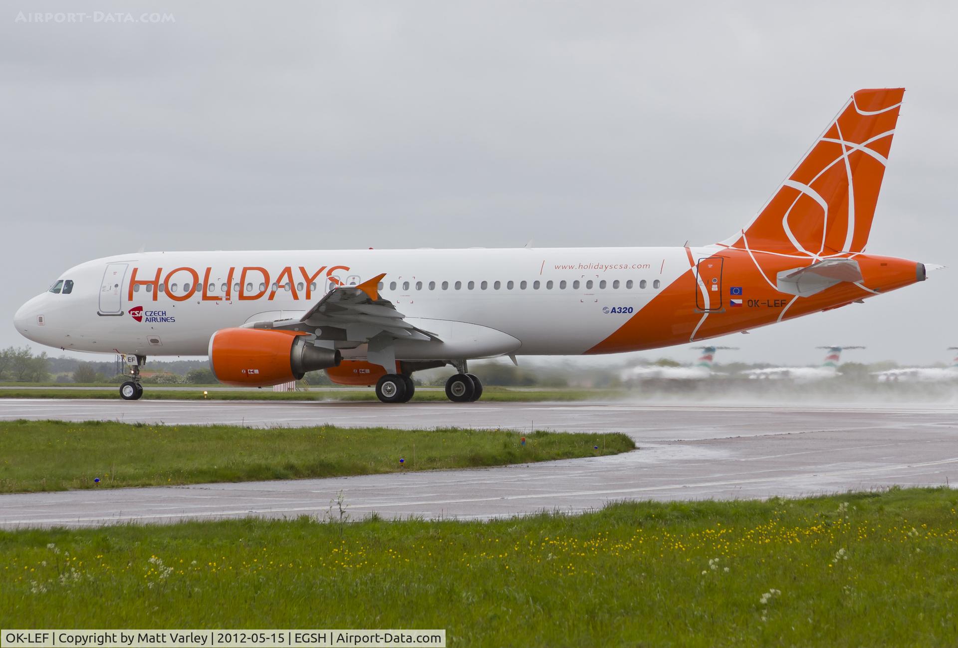 OK-LEF, 2006 Airbus A320-214 C/N 2758, About to depart EGSH on route to Prague.