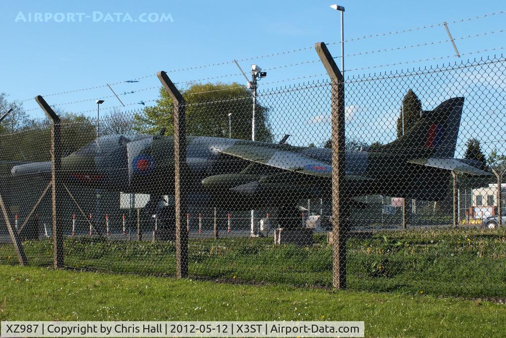 XZ987, 1981 British Aerospace Harrier GR.3 C/N 712210, Gate Guard at MOD Stafford, unfortunately the MOD police are not very friendly here so had to photograph it from a lay-by opposite the base