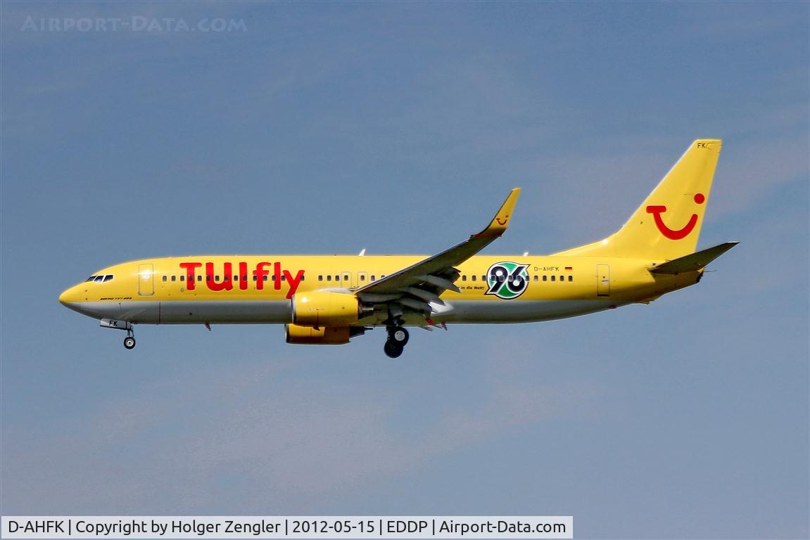 D-AHFK, 1999 Boeing 737-8K5 C/N 27991, Dedicated by one of the oldest Eintracht Braunschweig supporters alive to all supporters of Hannover 96 soccer club......