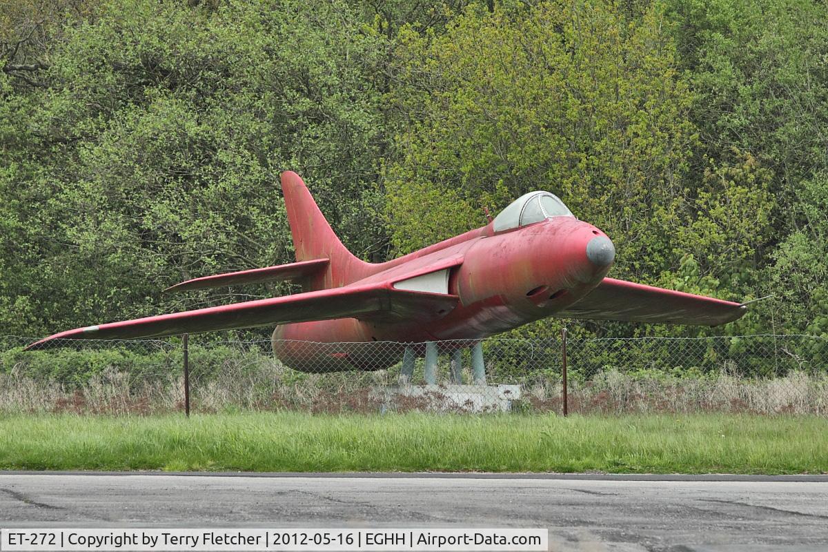 ET-272, Hawker Hunter T.53 C/N 41H-693747, Comprising largely  the fuselage of T.7 ET-273 with the nose of FGA.9 XJ690 this Hunter sits just south of the 26 threshold at Bournemouth