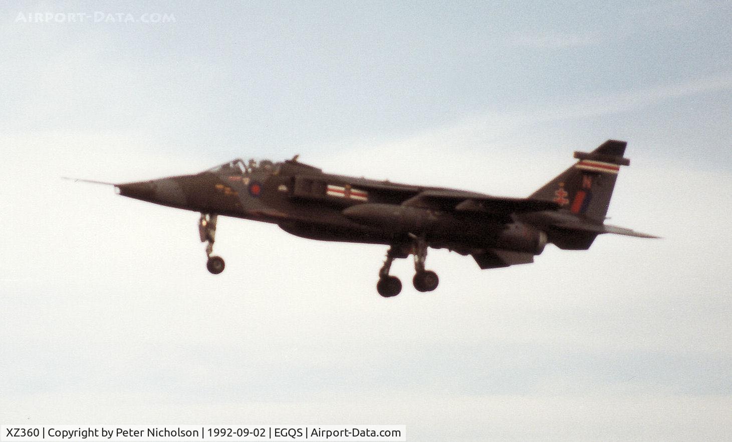 XZ360, 1976 Sepecat Jaguar GR.1A C/N S.127, Jaguar GR.1A of 41 Squadron at RAF Coltishall on final approach to RAF Lossiemouth in the Summer of 1992.