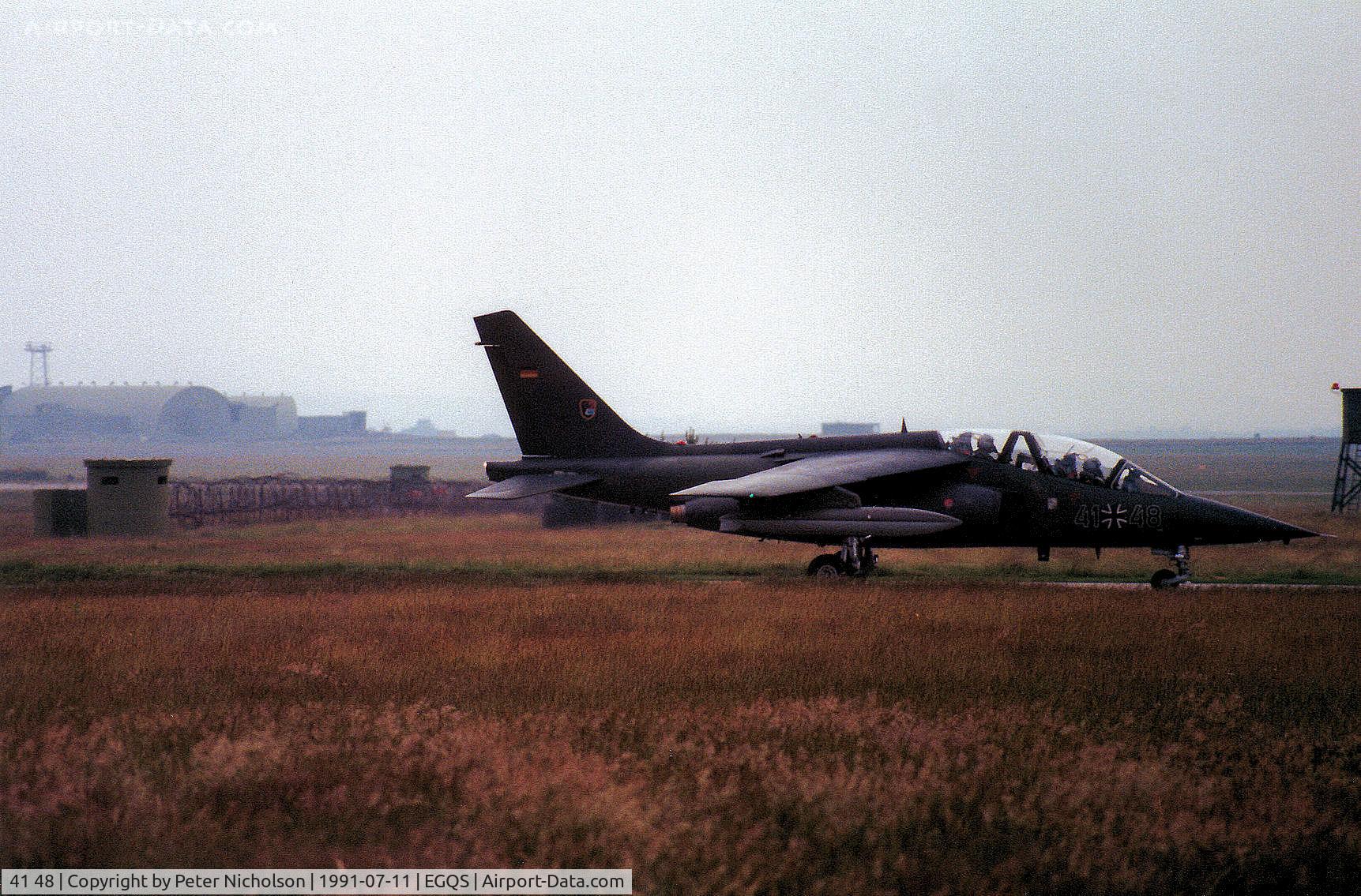 41 48, 1982 Dassault-Dornier Alpha Jet A C/N 0148, German Air Force Alpha Jet of JBG-41 awaiting clearance to join the active runway at RAF Lossiemouth in the Summer of 1991.