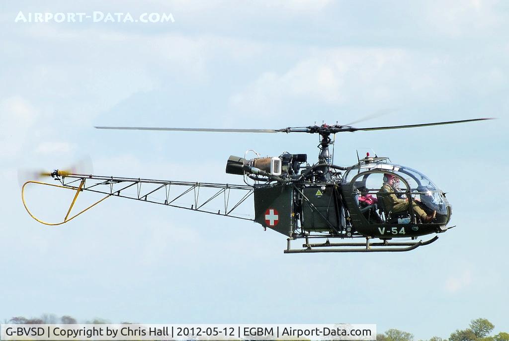 G-BVSD, 1964 Sud SE-3130 Alouette II C/N 1897, painted in its former Swiss Air Force colours and wearing the serial number V-54