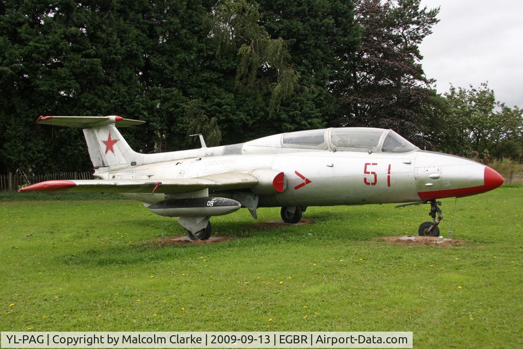 YL-PAG, Aero L-29 Delfin C/N 491273, Gate guardian Aero L-29 Delfin, Breighton Airfield, September 2009.