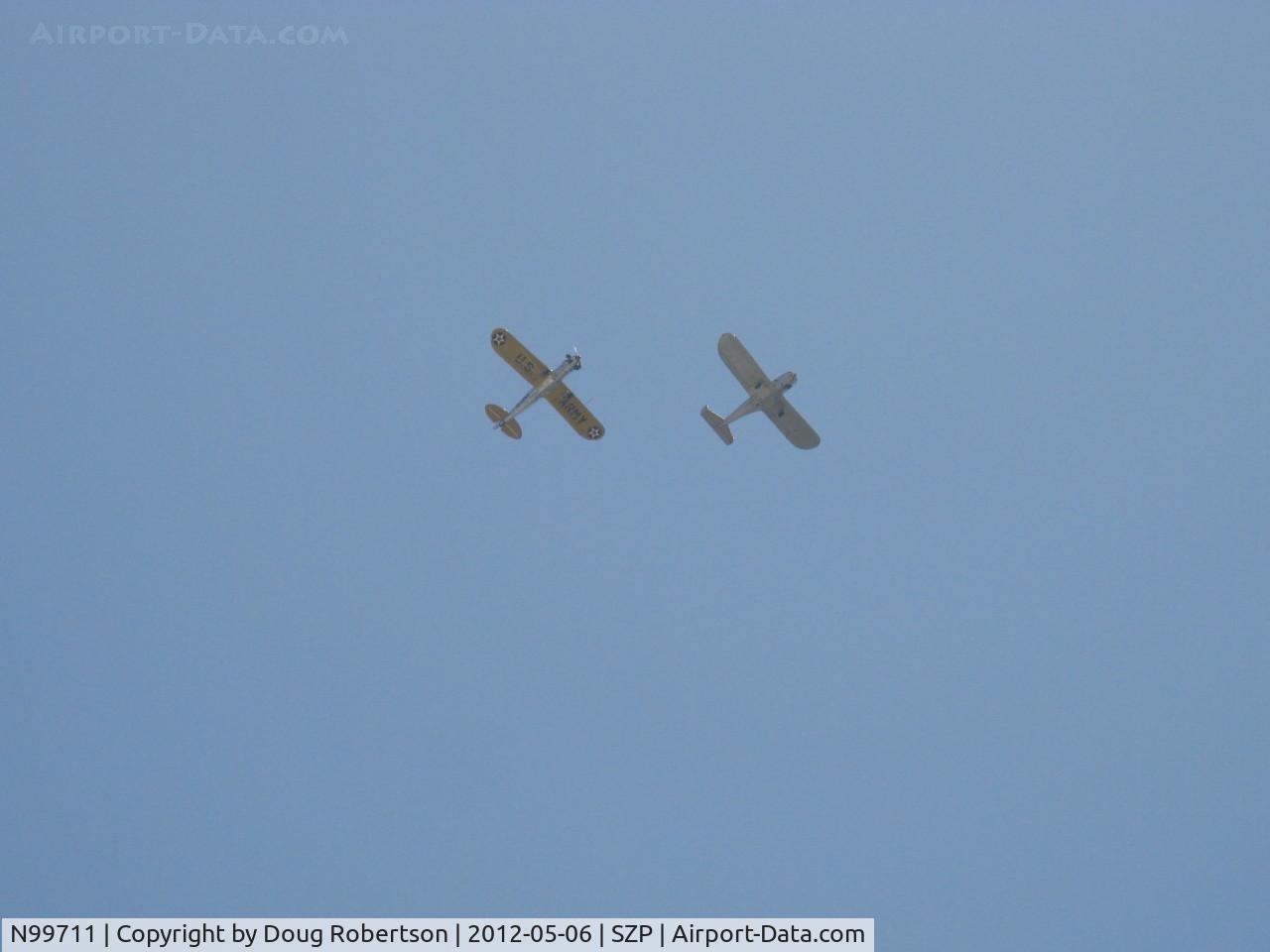 N99711, 1946 Erco 415D Ercoupe C/N 2334, 1946 ERCO Ercoupe 415-D, Continental O-200 100 Hp upgrade, in echelon flight with N53271 Ryan ST-3KR as PT-22